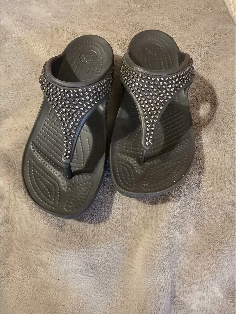 Crocs Women's Sloane Black Bead Embellished Comfort Sandals 204181 Size 8